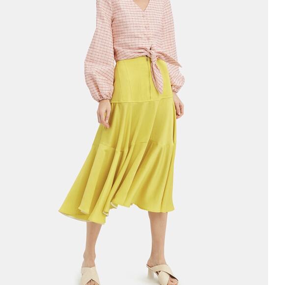 NWOT Adeam Yellow Ruffled Corset MIDI Skirt $795 marked Size 0, Fits Size 2 - Picture 4 of 10